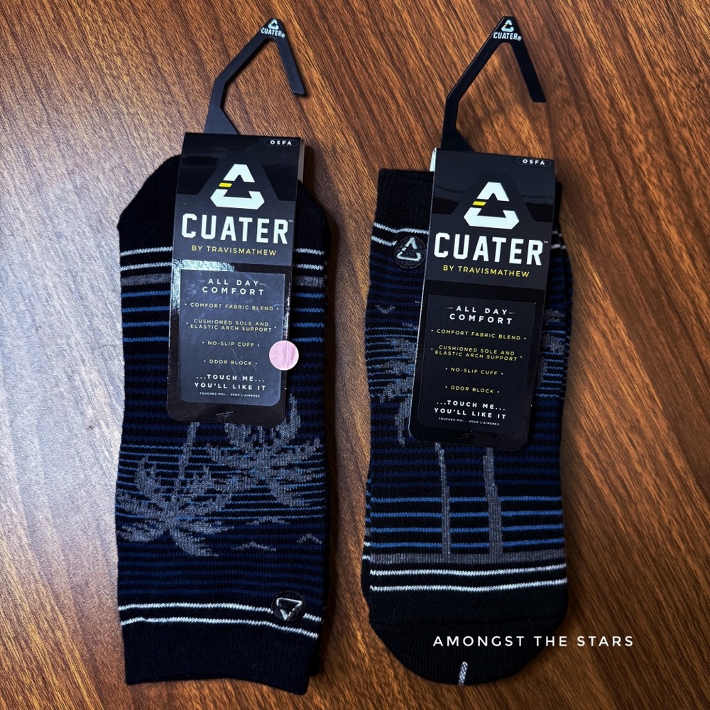 2 Cuater by Travis Mathew Odyssey Palm Tree Blue Stripes Black Ankle Men's Socks